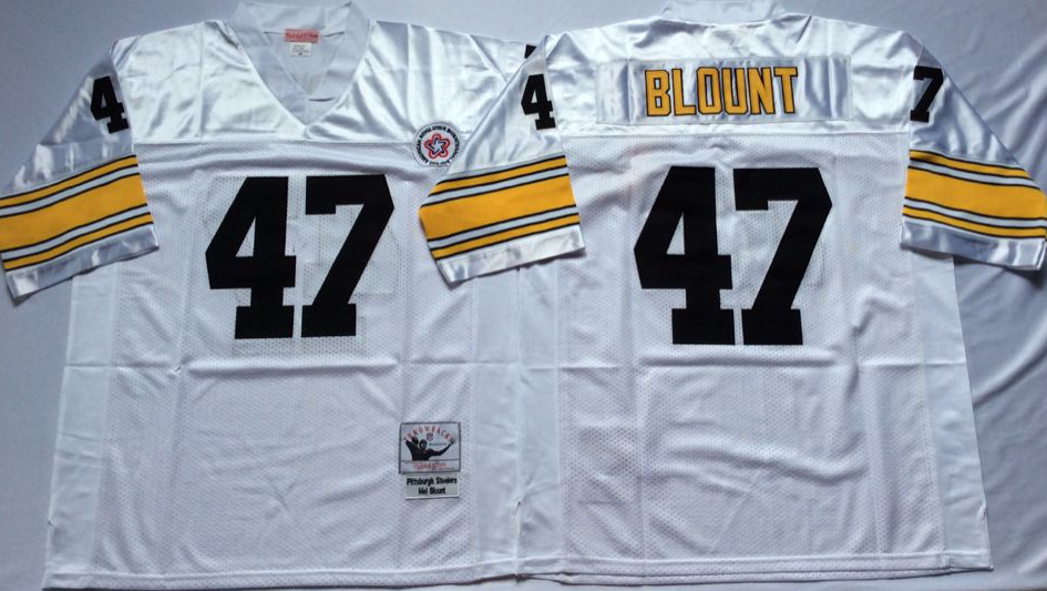 Men NFL Pittsburgh Steelers #47 BLOUNT white Mitchell Ness jerseys